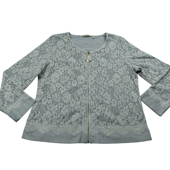 Soft Surroundings Jackets & Blazers - Soft Surroundings Grey White Floral Lace Overlay Zip Front Jacket XL